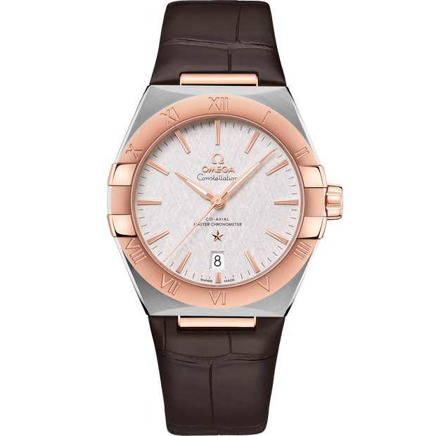 Omega Constellation 39 mm, steel - Sedna™ gold on leather strap