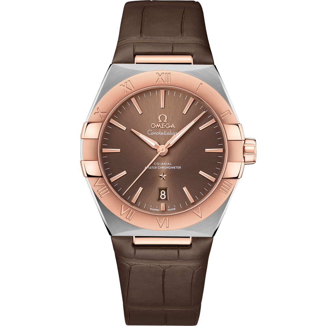 Omega Constellation 39 mm, steel - Sedna™ gold on leather strap