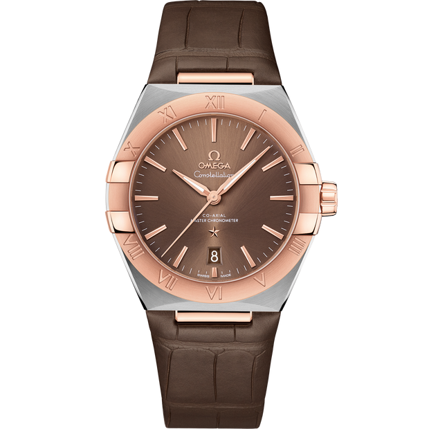 Omega Constellation 39 mm, steel - Sedna™ gold on leather strap