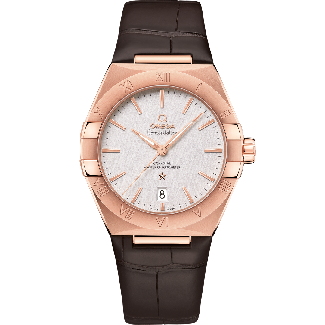 Omega Constellation 39 mm, Sedna™ gold on leather strap