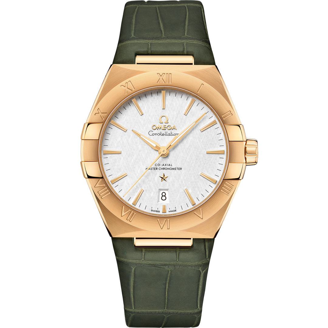 Omega Constellation 39 mm, yellow gold on leather strap