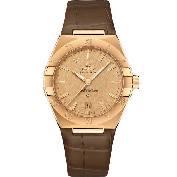 Omega Constellation 39 mm, yellow gold on leather strap