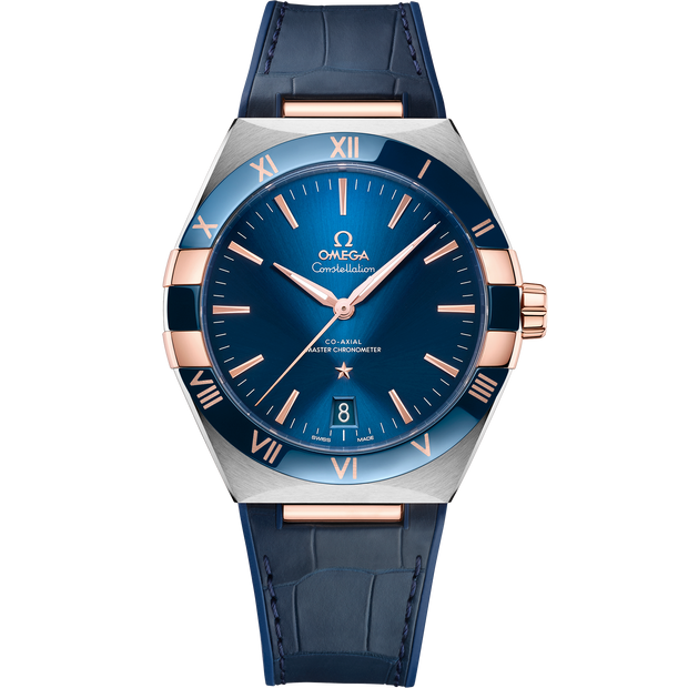 Omega Constellation 41 mm, steel - Sedna™ gold on leather strap