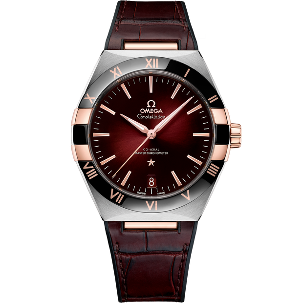 Omega Constellation 41 mm, steel - Sedna™ gold on leather strap