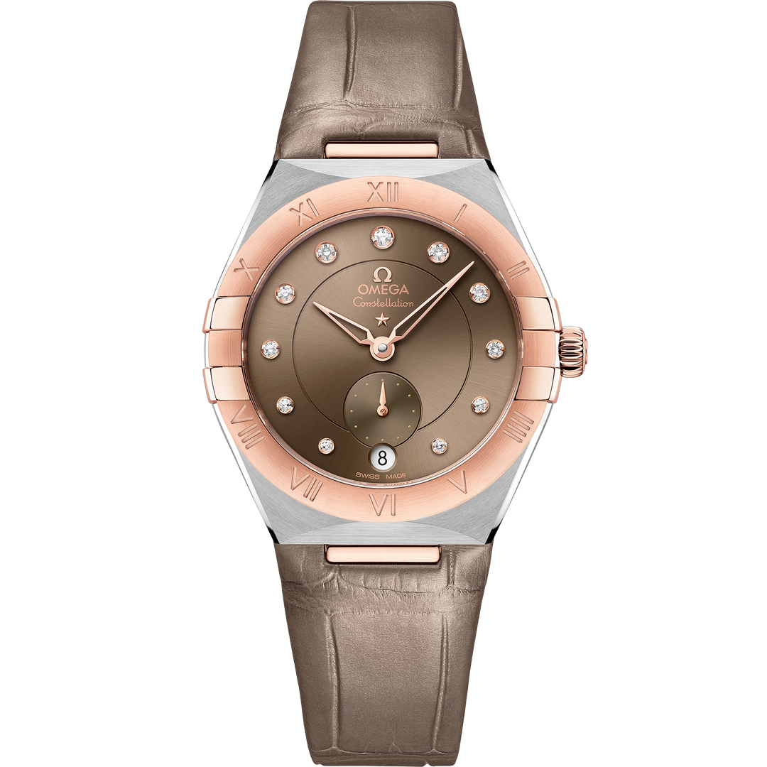 Omega Constellation 34 mm, steel - Sedna™ gold on leather strap