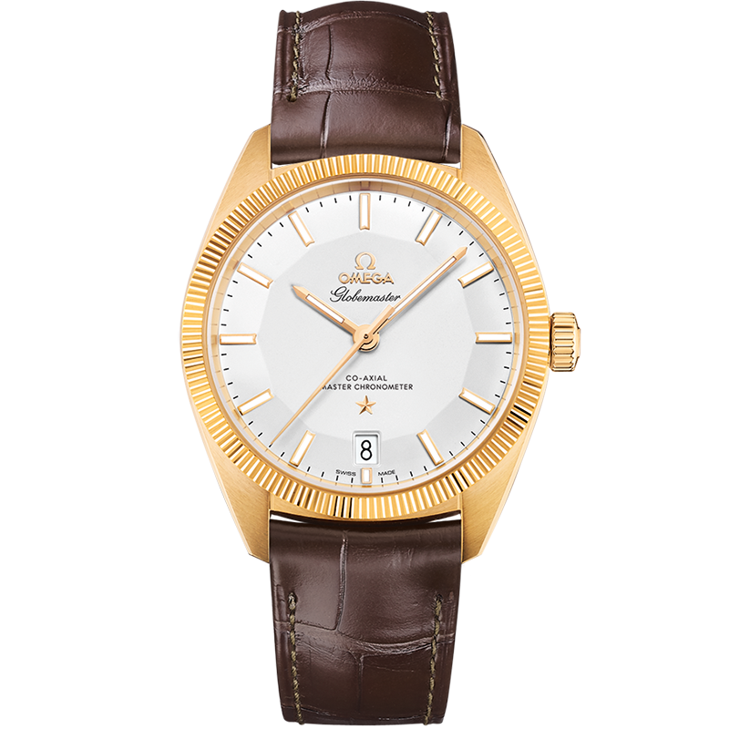 Omega Constellation Globemaster 39 mm, yellow gold on leather strap