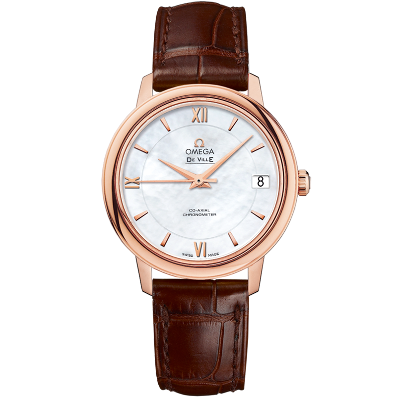 Omega De Ville Prestige 32.7 mm, red gold on leather strap