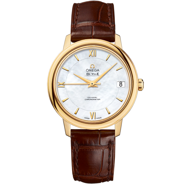 Omega De Ville Prestige 32.7 mm, yellow gold on leather strap