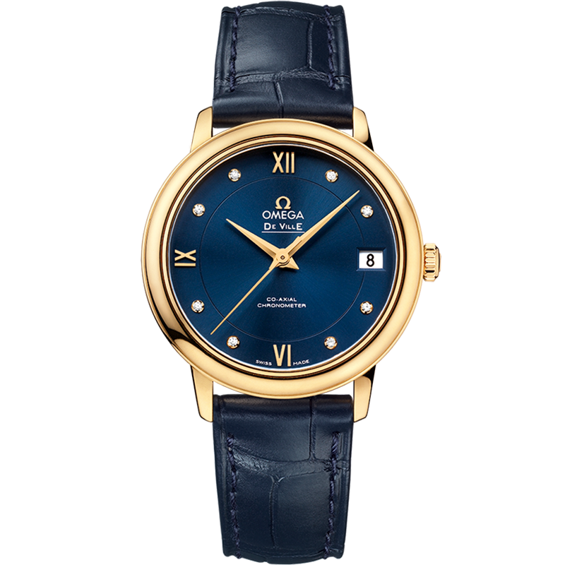 Omega De Ville Prestige 32.7 mm, yellow gold on leather strap