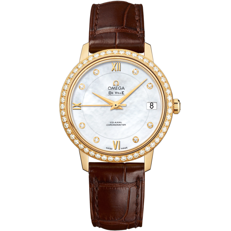 Omega De Ville Prestige 32.7 mm, yellow gold on leather strap