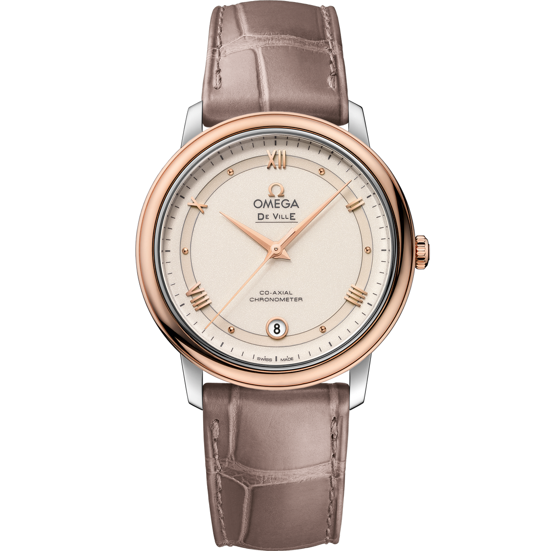 Omega De Ville Prestige 36.8 mm, steel - red gold on leather strap