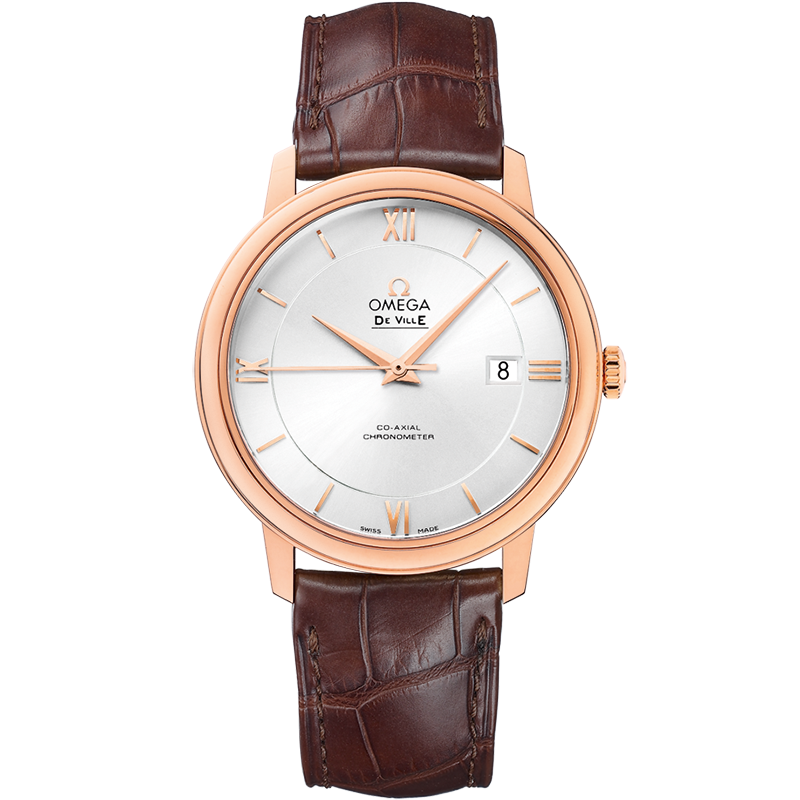 Omega De Ville Prestige 39.5 mm, red gold on leather strap