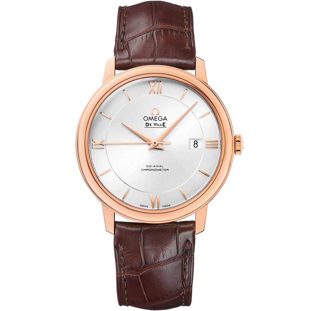 Omega De Ville Prestige 39.5 mm, red gold on leather strap