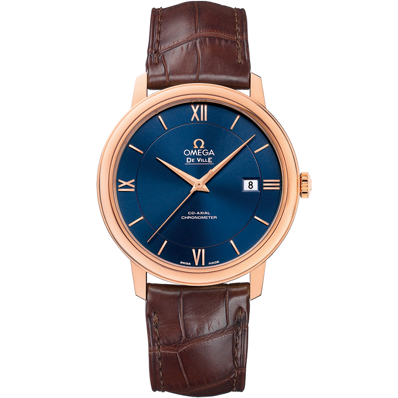 Omega De Ville Prestige 39.5 mm, red gold on leather strap