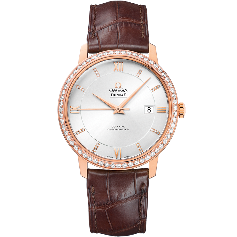 Omega De Ville Prestige 39.5 mm, red gold on leather strap