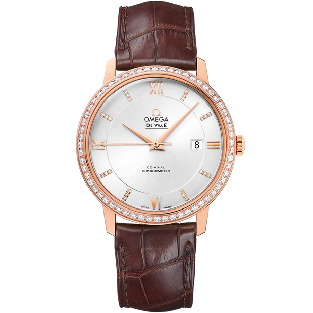 Omega De Ville Prestige 39.5 mm, red gold on leather strap