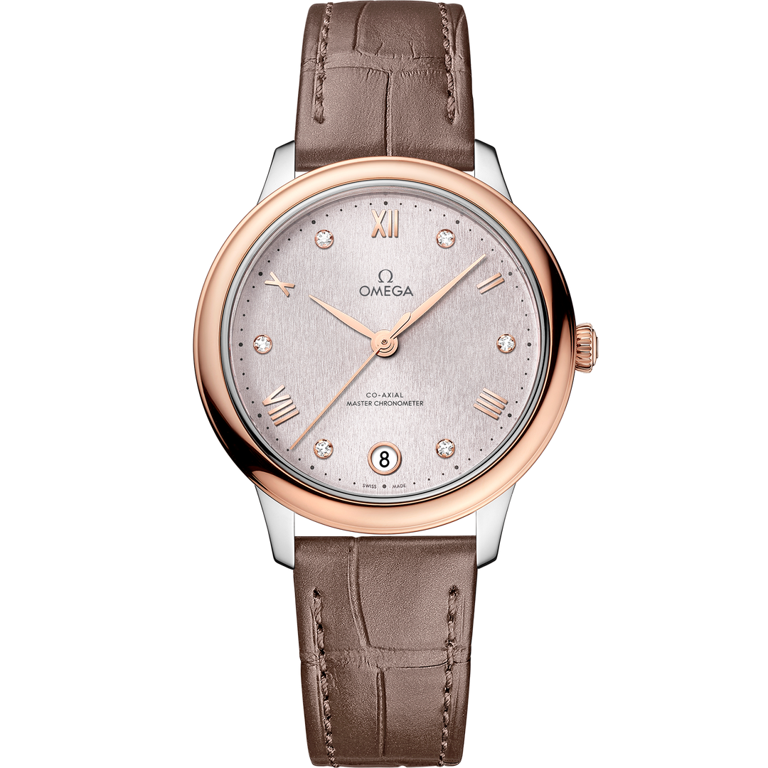 Omega De Ville Prestige 34 mm, steel - Sedna™ gold on leather strap