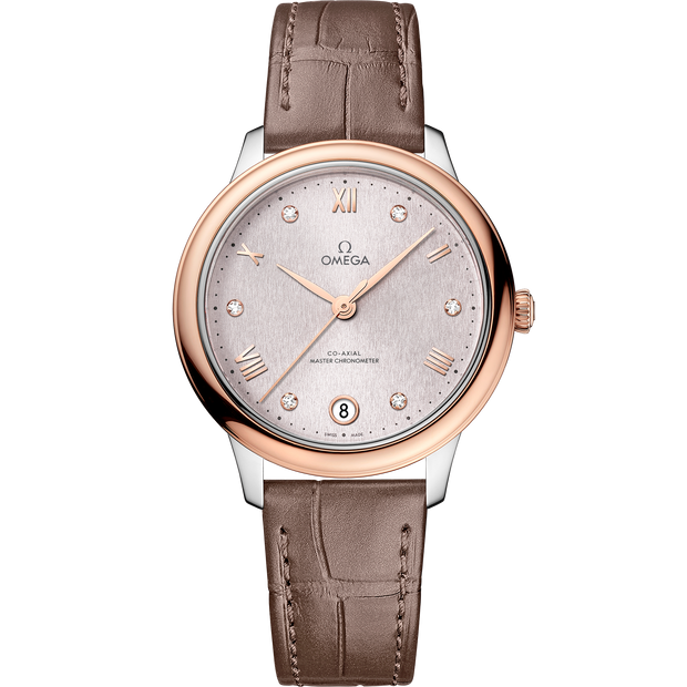 Omega De Ville Prestige 34 mm, steel - Sedna™ gold on leather strap