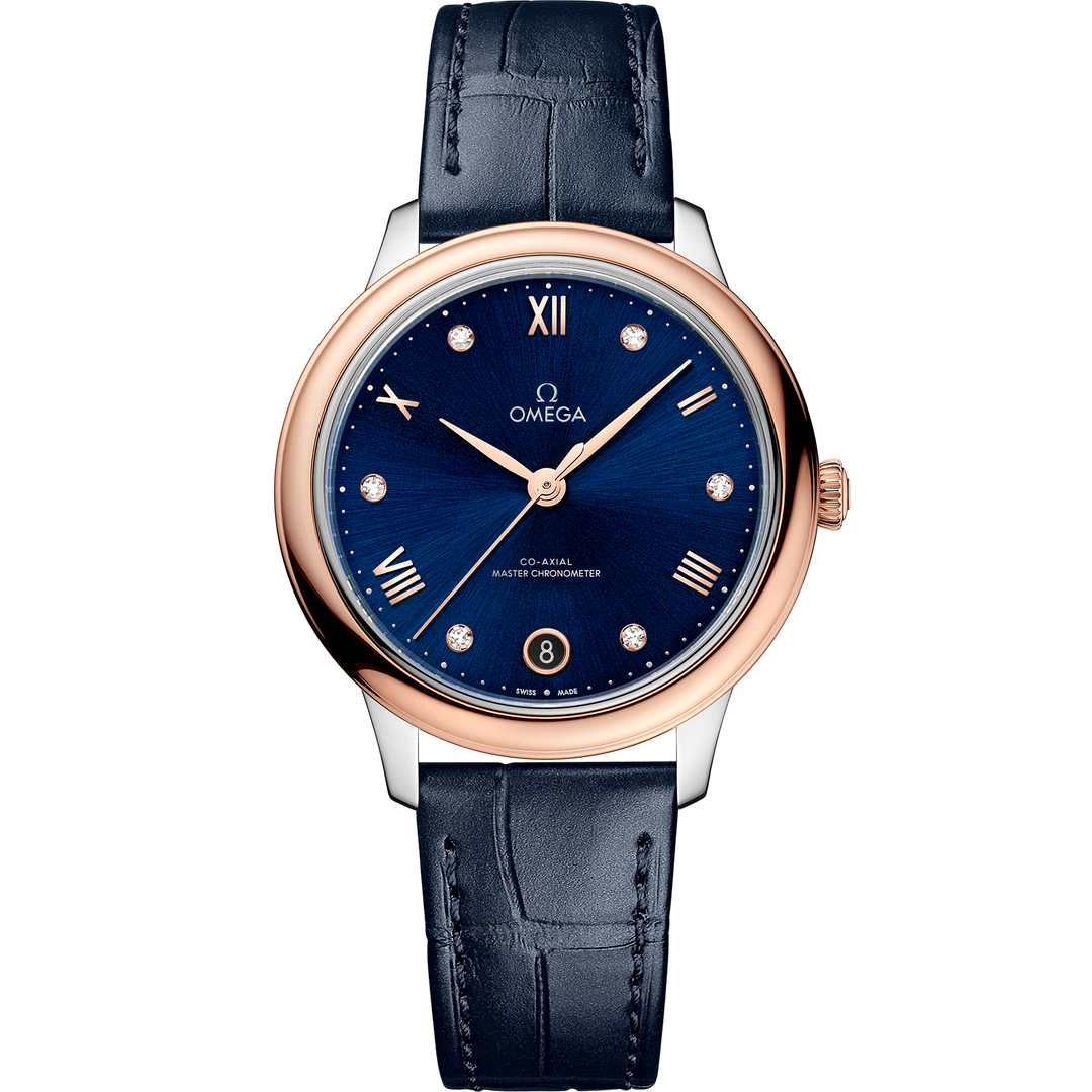 Omega De Ville Prestige 34 mm, steel - Sedna™ gold on leather strap