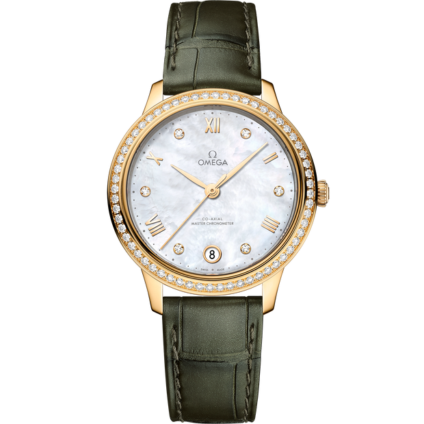 Omega De Ville Prestige 34 mm, yellow gold on leather strap