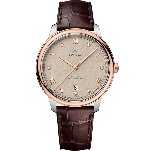 Omega De Ville Prestige 40 mm, steel - Sedna™ gold on leather strap