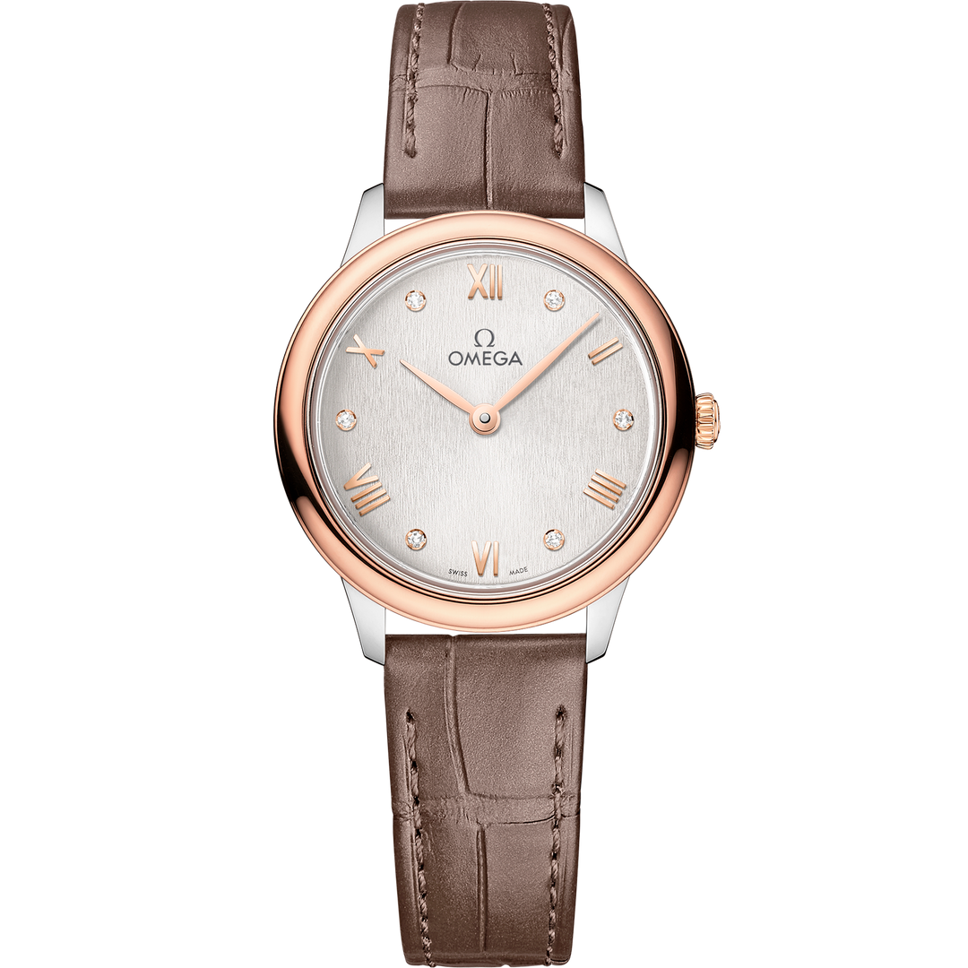 Omega De Ville Prestige 27.5 mm, steel - Sedna™ gold on leather strap