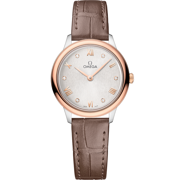 Omega De Ville Prestige 27.5 mm, steel - Sedna™ gold on leather strap