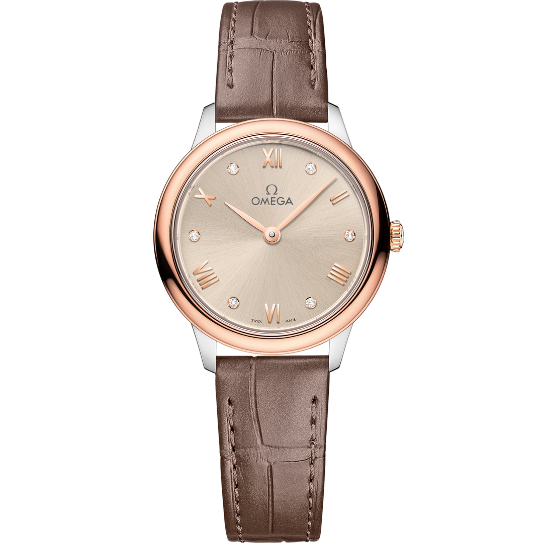 Omega De Ville Prestige 27.5 mm, steel - Sedna™ gold on leather strap