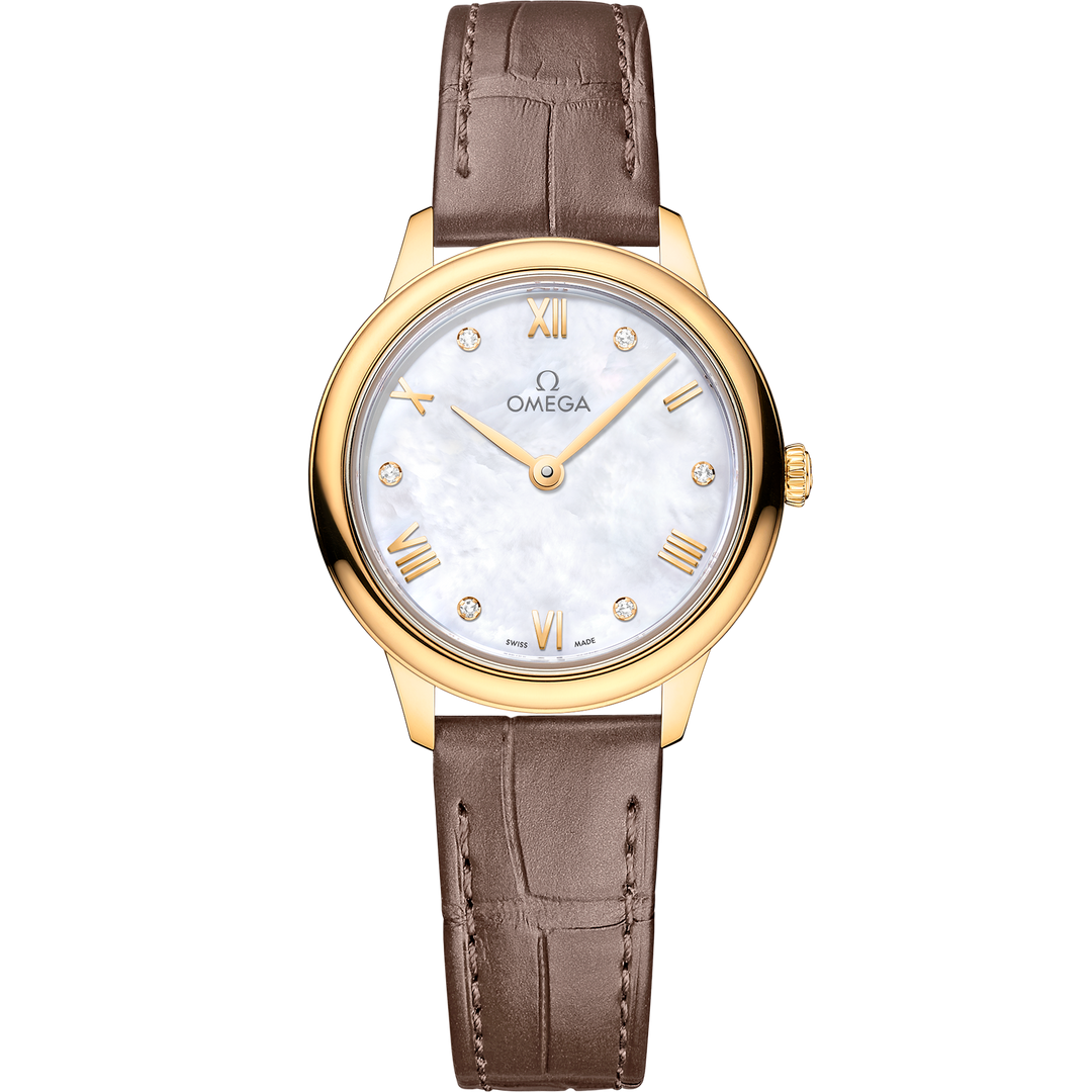 Omega De Ville Prestige 27.5 mm, yellow gold on leather strap