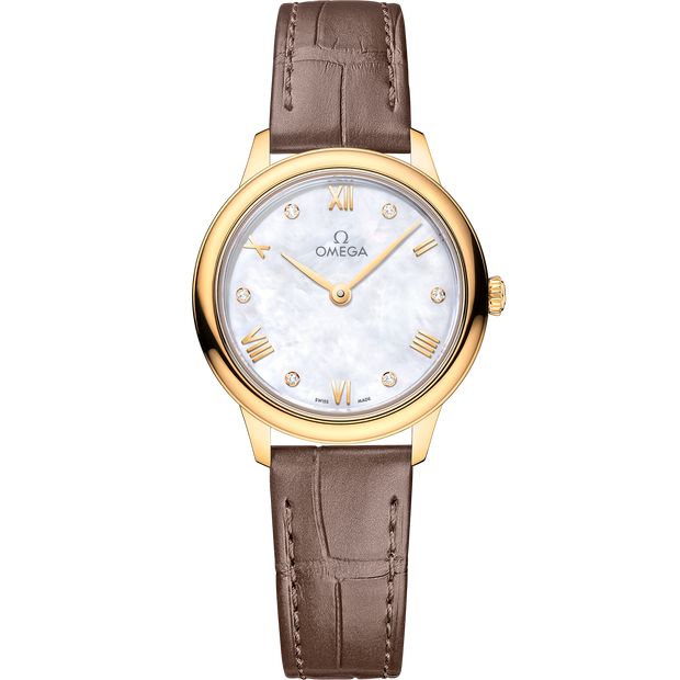 Omega De Ville Prestige 27.5 mm, yellow gold on leather strap