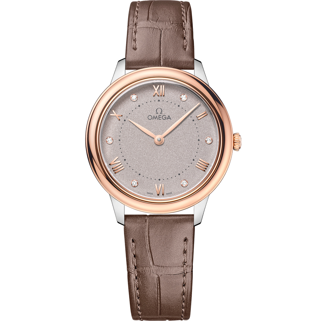 Omega De Ville Prestige 30 mm, steel - Sedna™ gold on leather strap