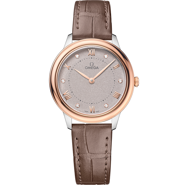 Omega De Ville Prestige 30 mm, steel - Sedna™ gold on leather strap