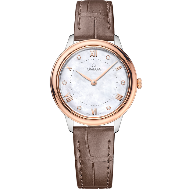 Omega De Ville Prestige 30 mm, steel - Sedna™ gold on leather strap