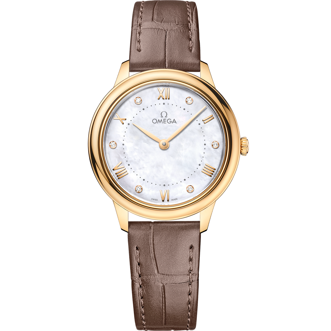 Omega De Ville Prestige 30 mm, yellow gold on leather strap