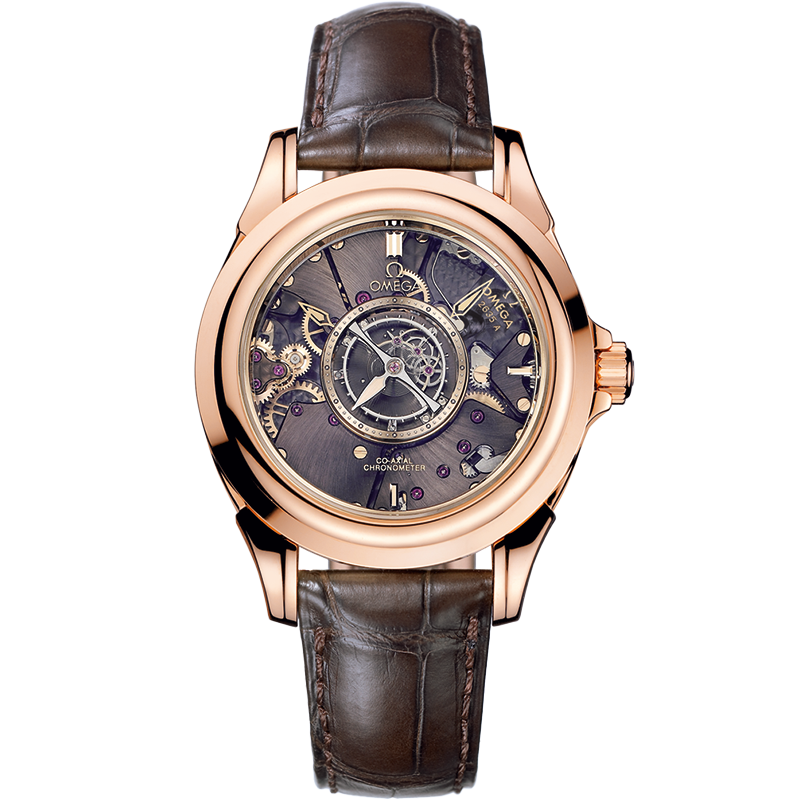 Omega De Ville Tourbillon 38.7 mm, red gold on leather strap