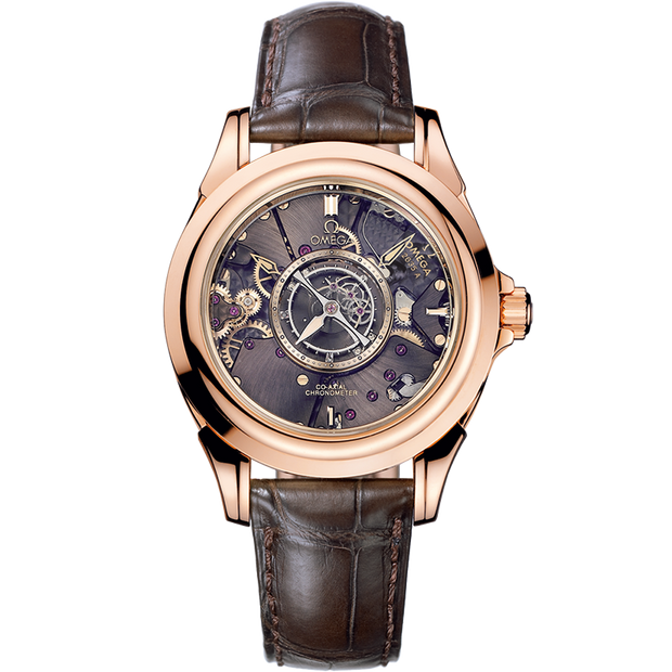 Omega De Ville Tourbillon 38.7 mm, red gold on leather strap