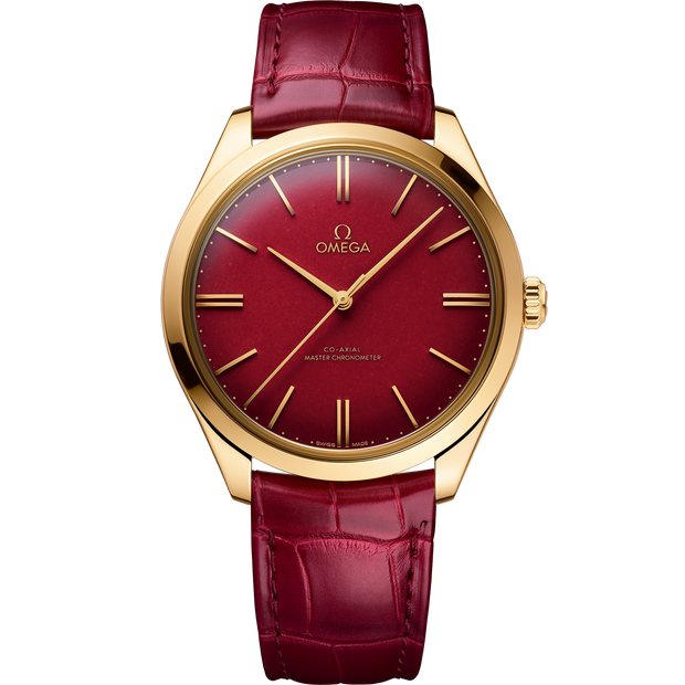 Omega De Ville Trésor 40 mm, yellow gold on leather strap