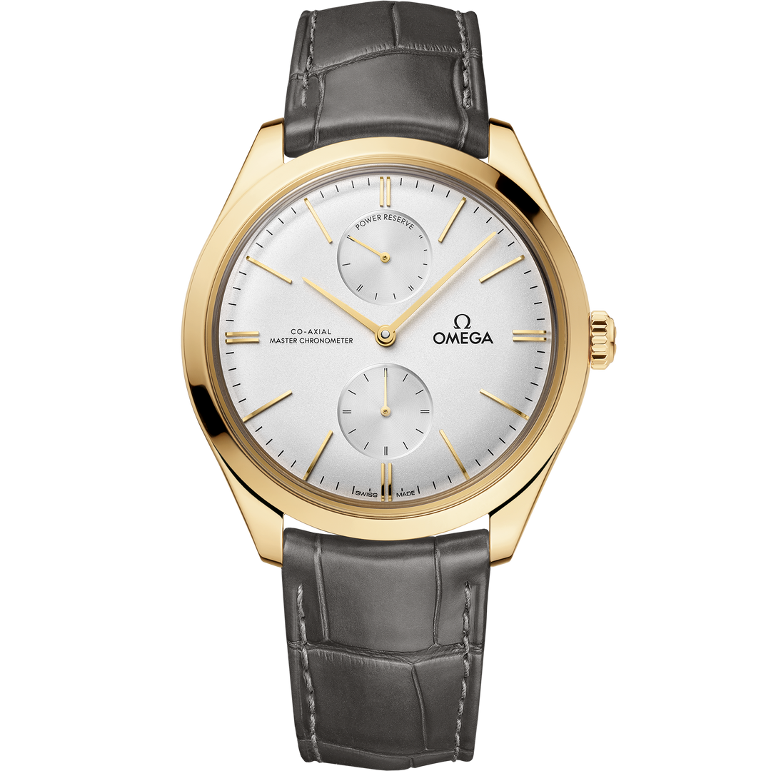 Omega De Ville Trésor 40 mm, yellow gold on leather strap