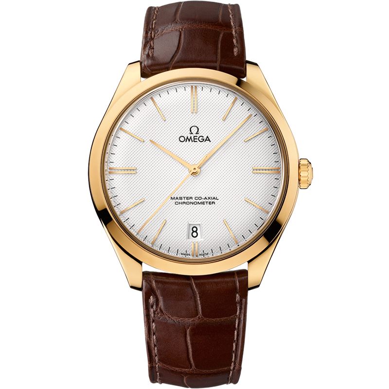 Omega De Ville Trésor 40 mm, yellow gold on leather strap