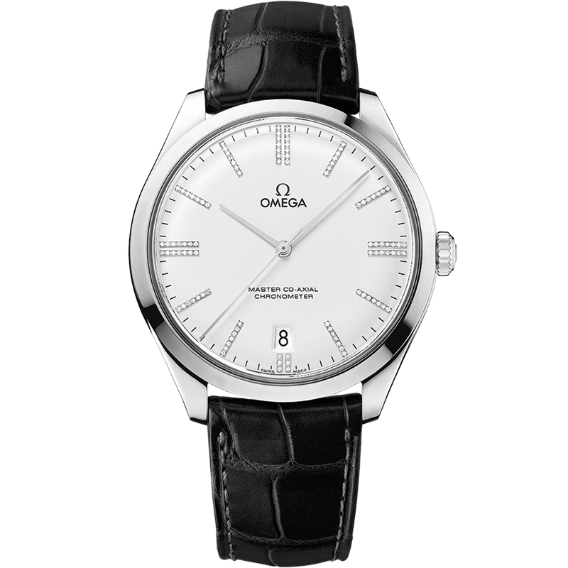 Omega De Ville Trésor 40 mm, white gold on leather strap