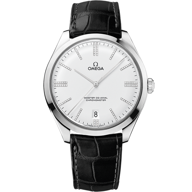 Omega De Ville Trésor 40 mm, white gold on leather strap