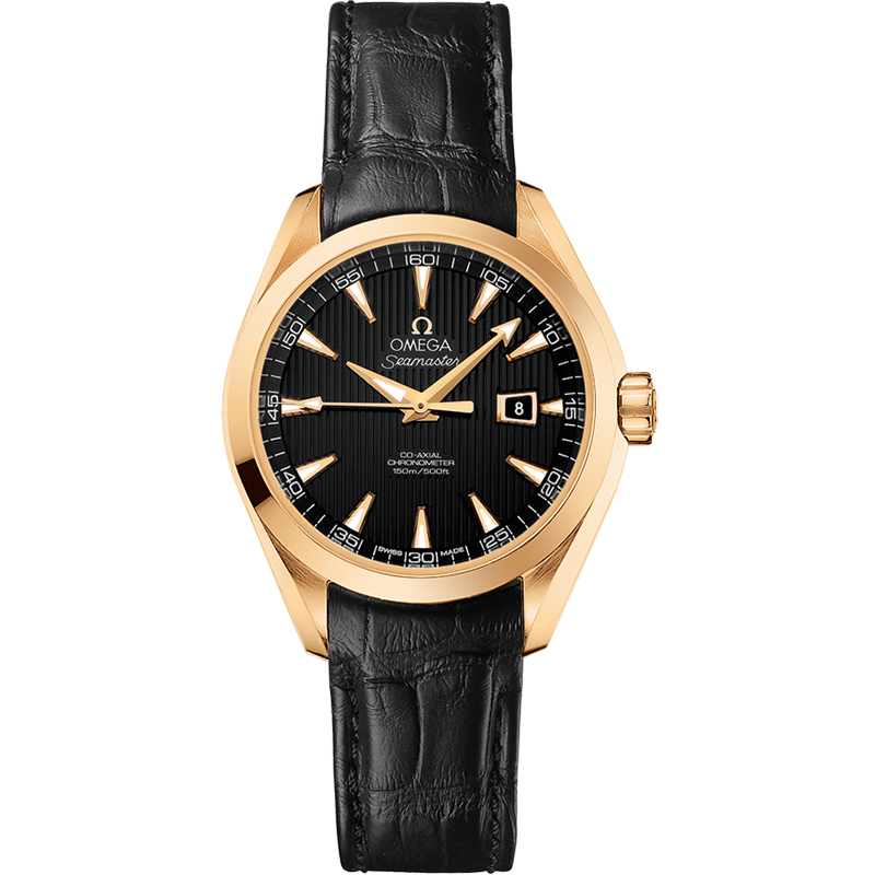 Omega Seamaster Aqua Terra 150M 34 mm, yellow gold on leather strap