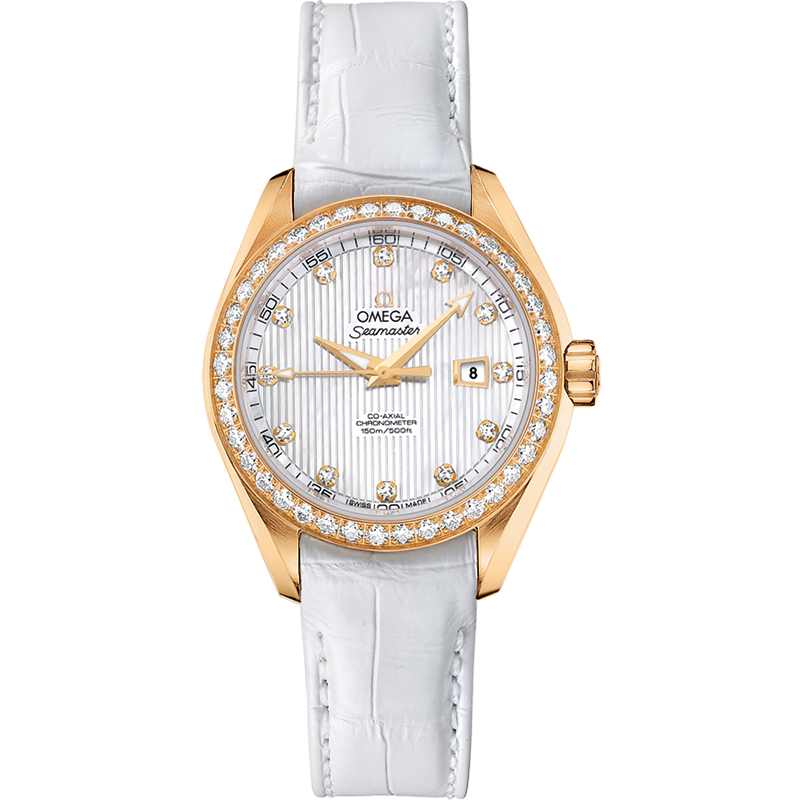 Omega Seamaster Aqua Terra 150M 34 mm, yellow gold on leather strap