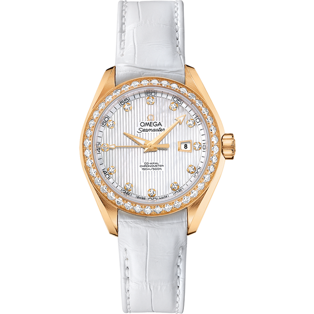 Omega Seamaster Aqua Terra 150M 34 mm, yellow gold on leather strap