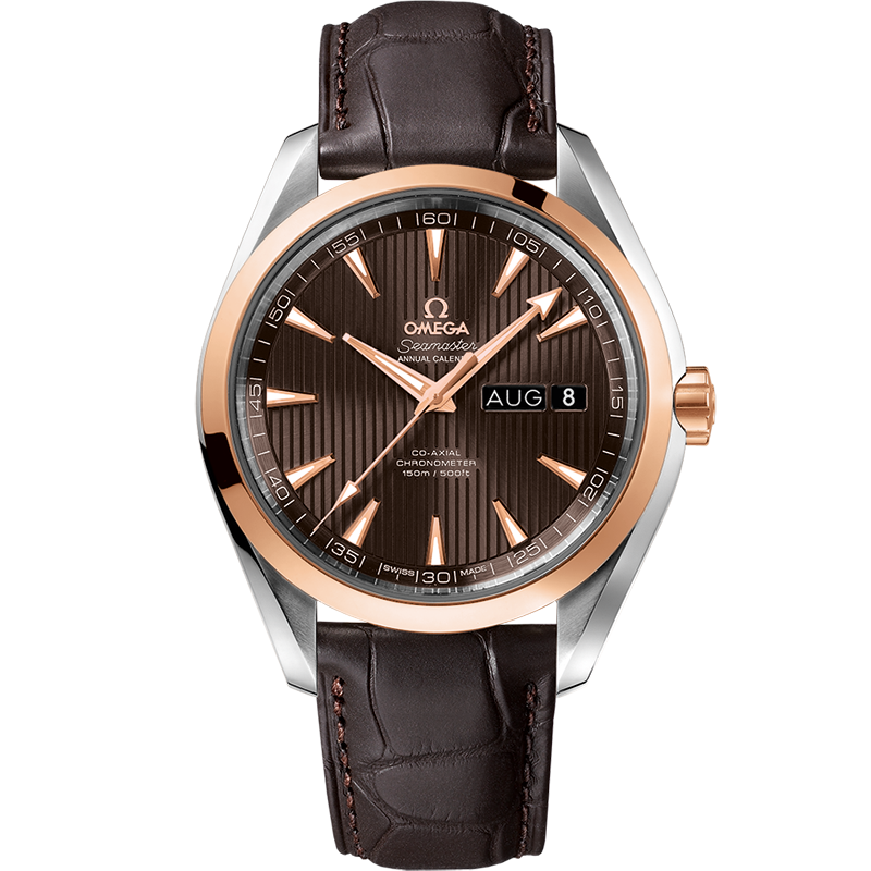 Omega Seamaster Aqua Terra 150M 43 mm, steel - red gold on leather strap