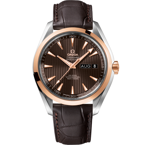 Omega Seamaster Aqua Terra 150M 43 mm, steel - red gold on leather strap