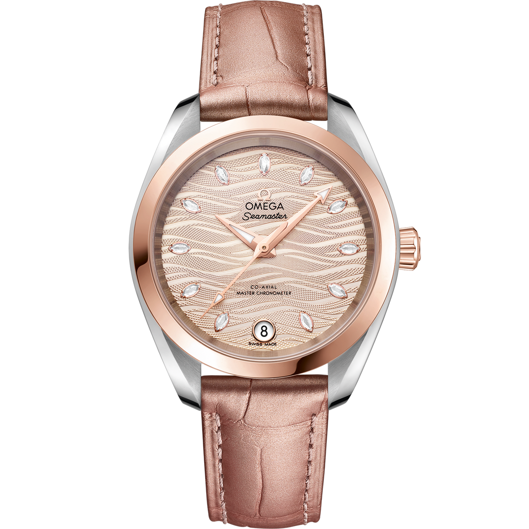 Omega Seamaster Aqua Terra 150M 34 mm, steel - Sedna™ gold on leather strap