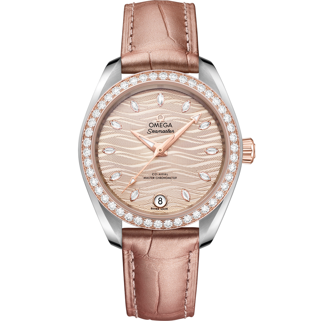 Omega Seamaster Aqua Terra 150M 34 mm, steel - Sedna™ gold on leather strap