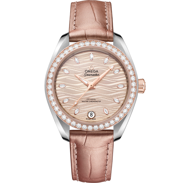 Omega Seamaster Aqua Terra 150M 34 mm, steel - Sedna™ gold on leather strap