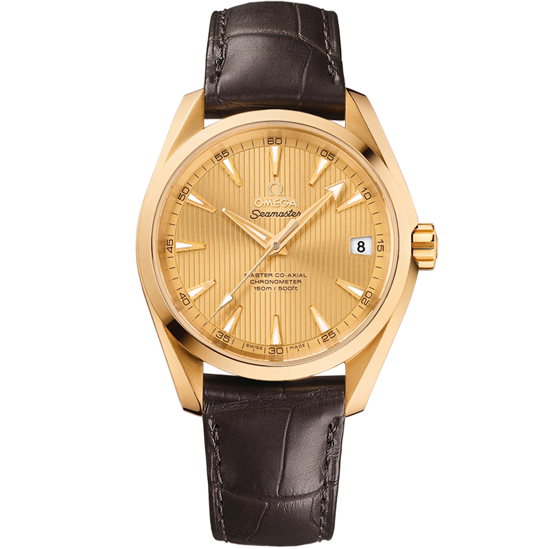 Omega Seamaster Aqua Terra 150M 38.5 mm, yellow gold on leather strap